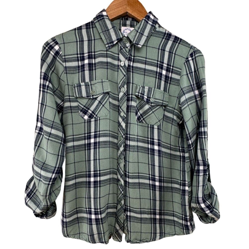 Blue Rain SMALL S Button Up Green Flannel SUPER SOFT! St. Patricks Day Plaid